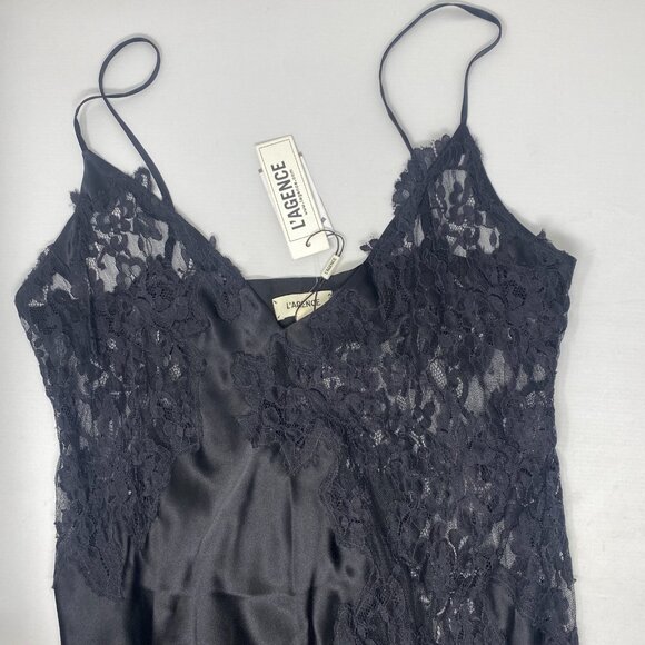 L'AGENCE Diya Black Lace Trim Silk Slip Dress 8 NWT - Picture 6 of 10